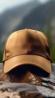 ai generato alto risoluzione modello realistico leggero Marrone baseball cappello per personalizzazione verticale mobile sfondo foto