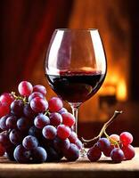 ai generato rosso vino con uva su un' buio sfondo. selettivo messa a fuoco. ai generativo foto