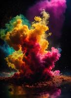 ai generato colorato nube con Fumo su nero sfondo. ai generativo foto