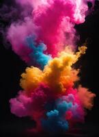 ai generato colorato nube con Fumo su nero sfondo. ai generativo foto