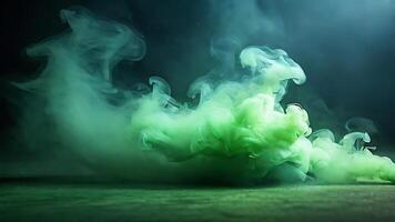 ai generato verde Fumo, nebbia, nebbia e buio per sfondo design foto