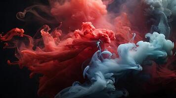 ai generato rosso Fumo, nebbia, nebbia e buio per sfondo design foto