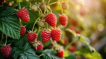 ai generato lamponi sospeso a partire dal un' albero foto