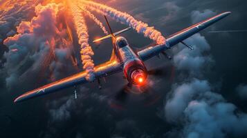ai generato grande aereo volante attraverso nuvoloso cielo foto