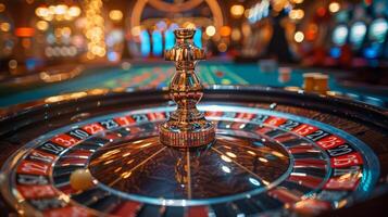 ai generato uomo nel completo da uomo pendente al di sopra di roulette foto