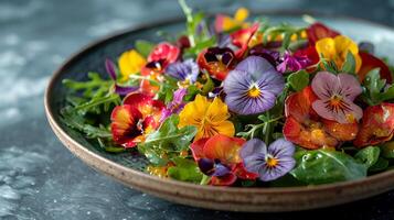 ai generato ciotola pieno con colorato fiori foto