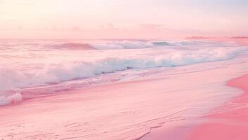 ai generato rosa spiaggia rosa cielo rosa mare foto