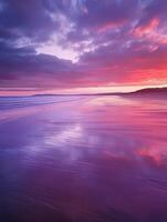 ai generato viola tramonto spiaggia foto