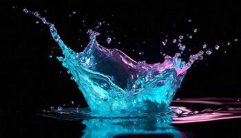 ai generato un' blu e rosa acqua spruzzo su un' nero sfondo foto