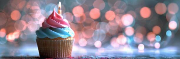 ai generato Cupcake con illuminato candela foto