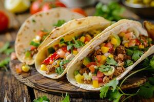 ai generato messicano tacos con carne e fresco verdure foto