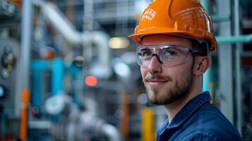 ai generato industriale Manutenzione ingegnere a opera. fabbrica stazione di lavoro ispezione foto