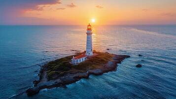 ai generato aereo Visualizza di faro nel il oceano foto