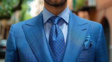 ai generato uomo d'affari nel blu completo da uomo e cravatta foto