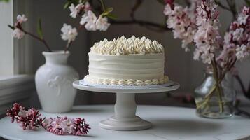 ai generato bianca torta su bianca torta piatto foto