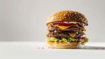 ai generato Hamburger Doppio polpetta con formaggio adatto per cibo foto Prodotto