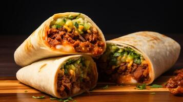 ai generato prima colazione burrito con lato di salsa foto