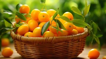 ai generato cestino pieno con maturo, fragrante kumquat foto