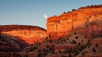 ai generato panoramico e bellissimo Visualizza di canyon e Alba lunare foto