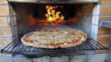 ai generato a legna forno, dove Pizza cuoce per perfezione. foto