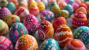 ai generato mucchio di colorato Pasqua 3d uova. Pasqua sfondo concetto. foto