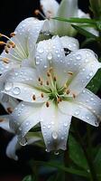 ai generato giglio bianca fiore fiorire decorazione pianta sfondo foto