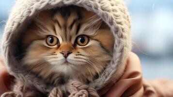 ai generato bambino gatto indossare velo divertente gattino giocoso poco zampa foto