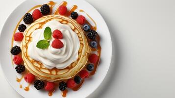 ai generato pancake crema crema pasticciera dolce torta dolce foto