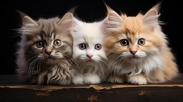 ai generato bambino gatto tripletta divertente gattino giocoso poco zampa copia spazio foto