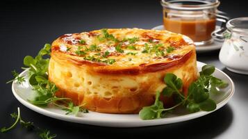 ai generato quiche torta pasto formaggio Crosta al forno cibo cena foto