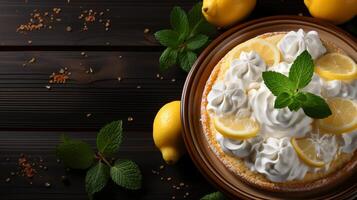 ai generato Limone torta frutta dolce cremoso al forno per merenda foto