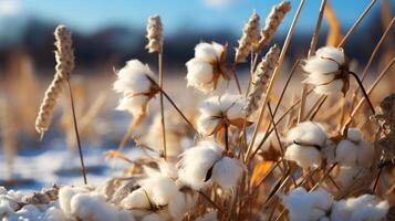 ai generato germoglio pianta coperto di neve su inverno stagione foto