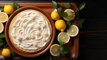 ai generato Limone torta frutta dolce cremoso al forno per merenda foto