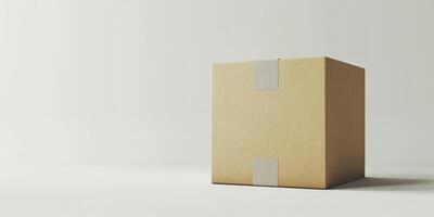 ai generato un' cartone scatola posto su un' bianca sfondo. foto