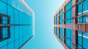 ai generato simmetria di moderno architettura contro blu cielo foto