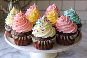 ai generato a tema pasquale cupcakes con colorato glassa foto