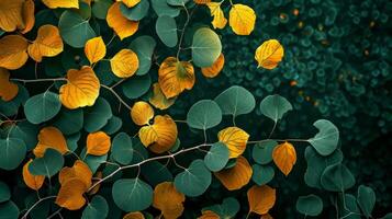 ai generato autunno le foglie nel mistico foresta scena foto