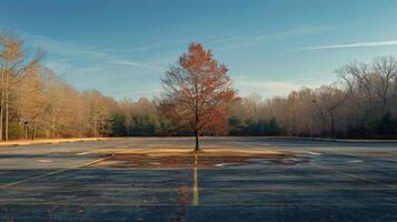 ai generato albero nel mezzo di parcheggio lotto foto