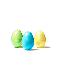 colorato plastica Pasqua uova su bianca sfondo foto