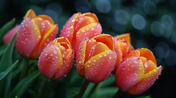 ai generato acqua goccioline adornano mazzo di fiori foto