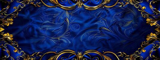 ai generato elegante blu e oro floreale modello sfondo foto