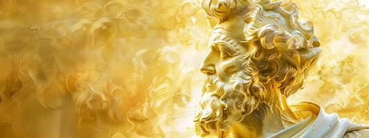 ai generato d'oro statua di greco Dio su astratto sfondo foto
