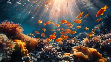 ai generato gruppo di pesce nuoto nel il oceano foto