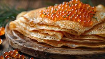 ai generato pila di Pancakes coperto nel in polvere zucchero foto