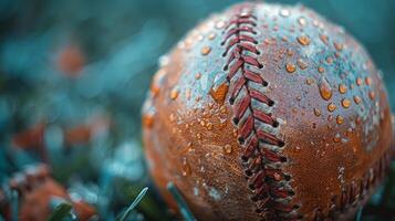 ai generato baseball su lussureggiante verde campo foto