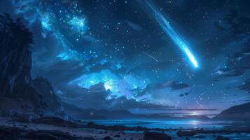 ai generato notte cielo spettacolo con un' radiante cometa foto