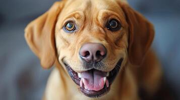 ai generato vicino su di cane con bocca Aperto foto