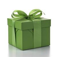ai generato verde regalo scatola con grande arco foto