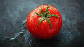 ai generato gocce d'acqua coperto pomodoro avvicinamento foto