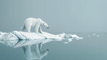 ai generato polare orso su un' magro ghiaccio lastrone, raffigurante ambientale preoccupazione foto